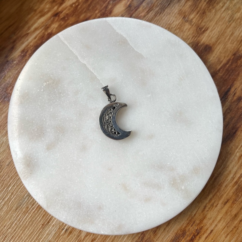 Vintage Boho Crescent Moon Sterling Silver Pendant Charm